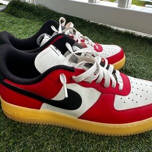 Nike Red and White Air Force 1 Sneakers